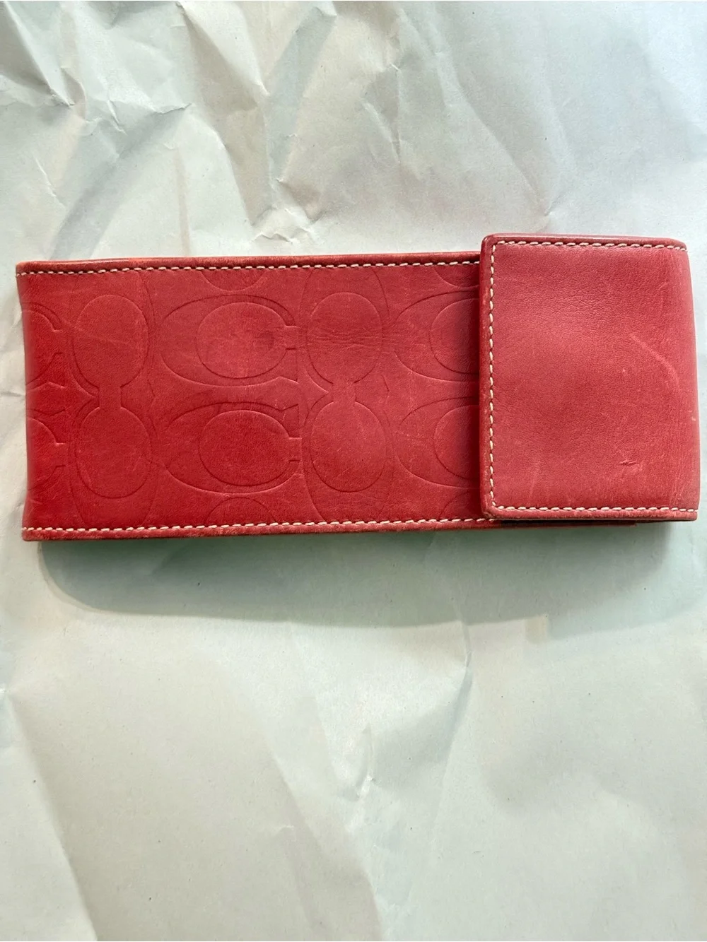 Coach Coral Red Leather Signature Glasses Case